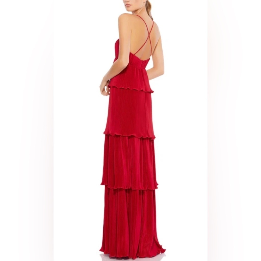 MAC DUGGAL 49083 SPAGHETTI STRAP RUFFLE LAYERED MAXI RED GOWN sz 4 - Picture 5 of 11